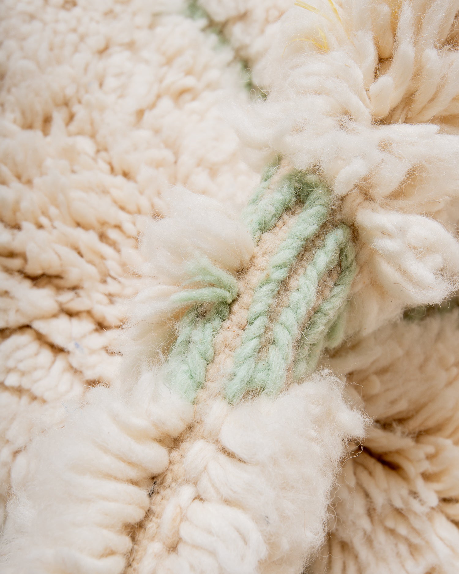 Modern, designer, handcrafted Berber rug from Morocco. Beniourain carpet with beautiful colours and patterns and fluffy wool texture.